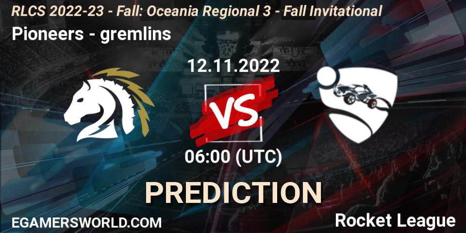 Pioneers - gremlins: ennuste. 12.11.2022 at 06:00, Rocket League, RLCS 2022-23 - Fall: Oceania Regional 3 - Fall Invitational