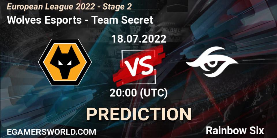 Wolves Esports - Team Secret: ennuste. 18.07.2022 at 20:00, Rainbow Six, European League 2022 - Stage 2