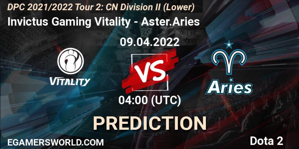 Invictus Gaming Vitality - Aster.Aries: ennuste. 12.04.2022 at 03:58, Dota 2, DPC 2021/2022 Tour 2: CN Division II (Lower)
