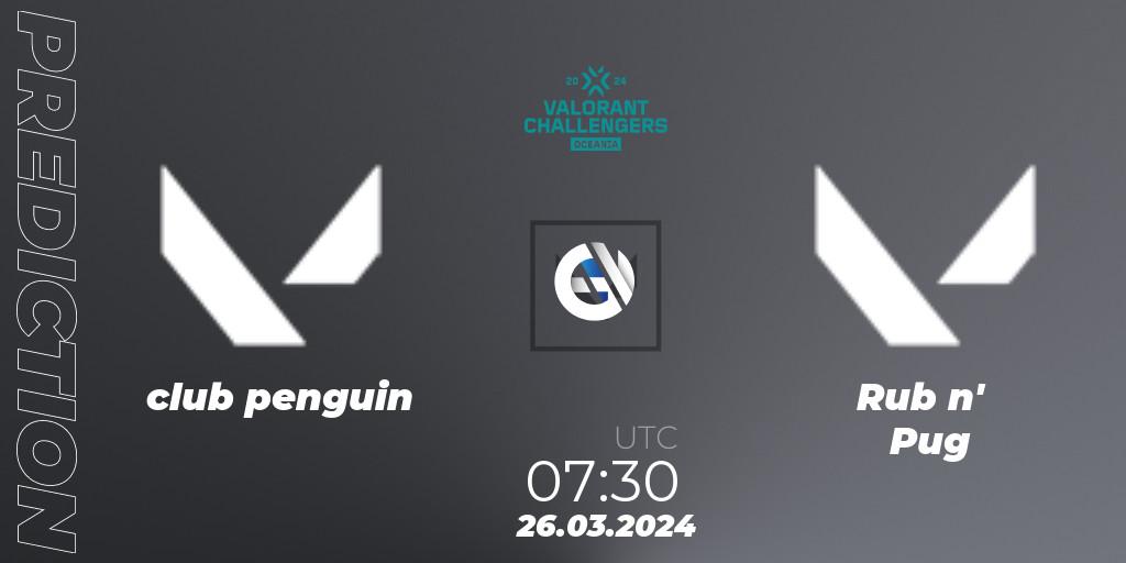 club penguin - Rub n' Pug: ennuste. 26.03.2024 at 07:30, VALORANT, VALORANT Challengers 2024 Oceania: Split 1