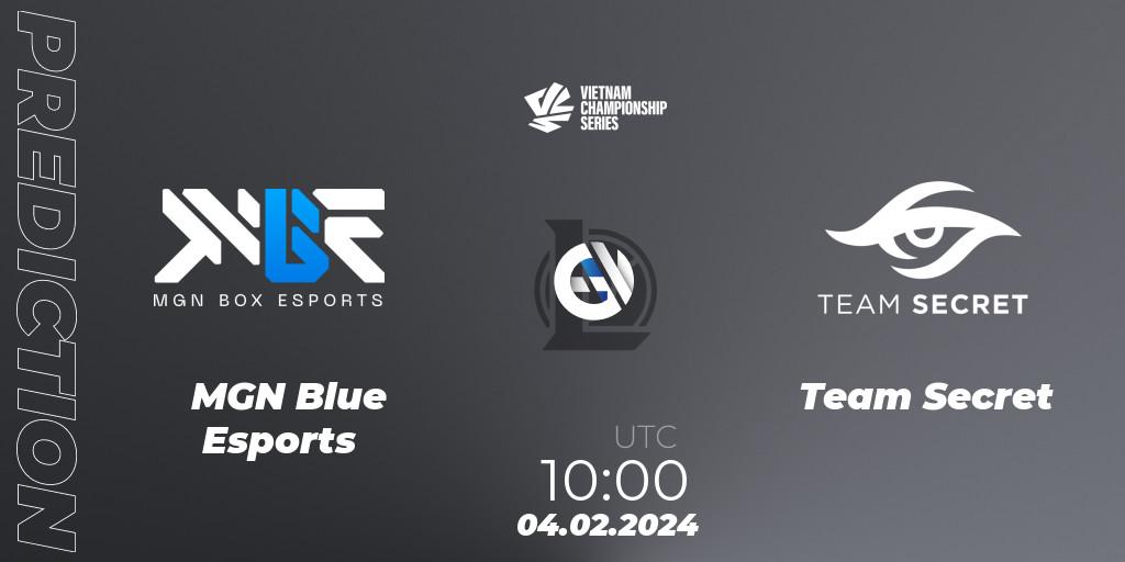 MGN Blue Esports - Team Secret: ennuste. 04.02.2024 at 10:00, LoL, VCS Dawn 2024 - Group Stage