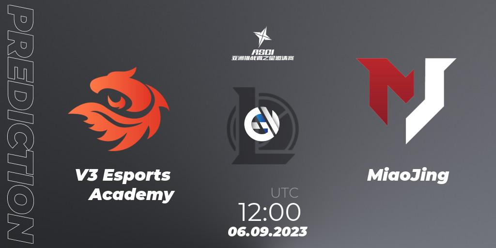 V3 Esports Academy - MiaoJing: ennuste. 06.09.2023 at 12:00, LoL, Asia Star Challengers Invitational 2023