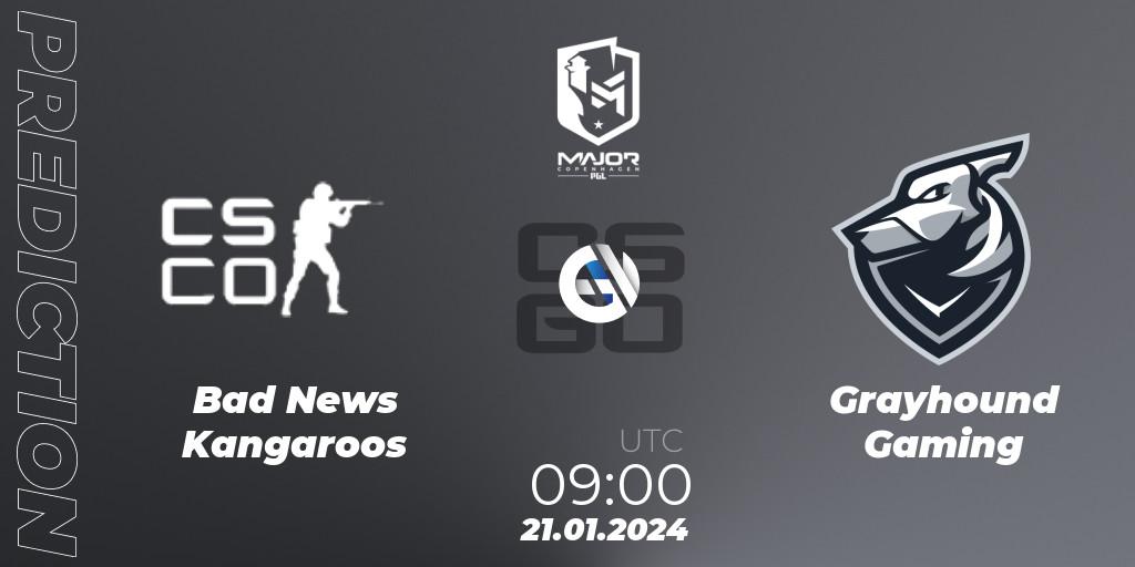 Bad News KangaroosN - Grayhound Gaming: ennuste. 21.01.2024 at 09:00, Counter-Strike (CS2), PGL CS2 Major Copenhagen 2024 Oceania RMR Closed Qualifier