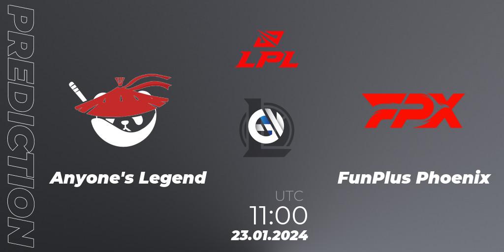 Anyone's Legend - FunPlus Phoenix: ennuste. 23.01.2024 at 11:00, LoL, LPL Spring 2024 - Group Stage