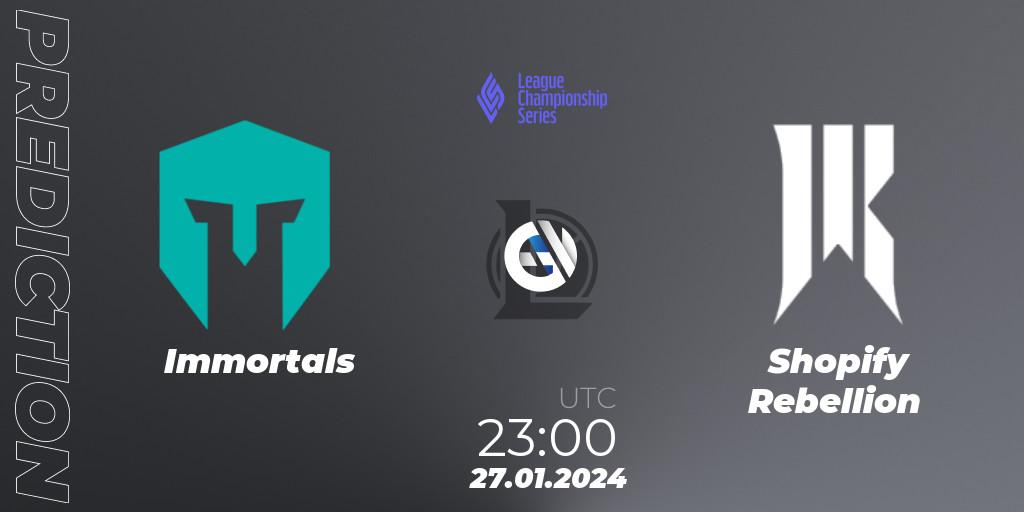Immortals - Shopify Rebellion: ennuste. 27.01.2024 at 23:00, LoL, LCS Spring 2024 - Group Stage