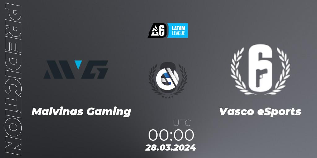 Malvinas Gaming - Vasco eSports: ennuste. 28.03.2024 at 00:00, Rainbow Six, LATAM League 2024 - Stage 1: LATAM South