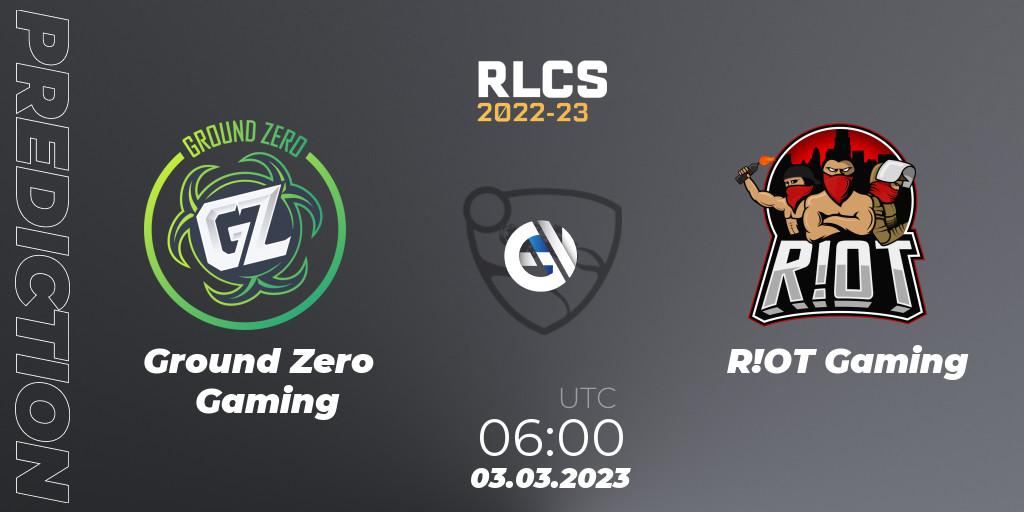 Ground Zero Gaming - R!OT Gaming: ennuste. 03.03.2023 at 06:00, Rocket League, RLCS 2022-23 - Winter: Oceania Regional 3 - Winter Invitational