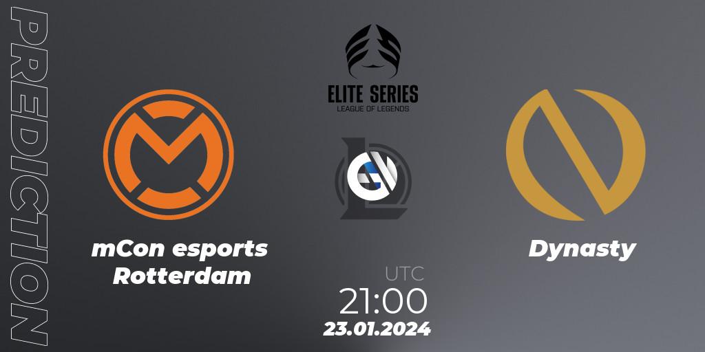 mCon esports Rotterdam - Dynasty: ennuste. 23.01.2024 at 21:00, LoL, Elite Series Spring 2024