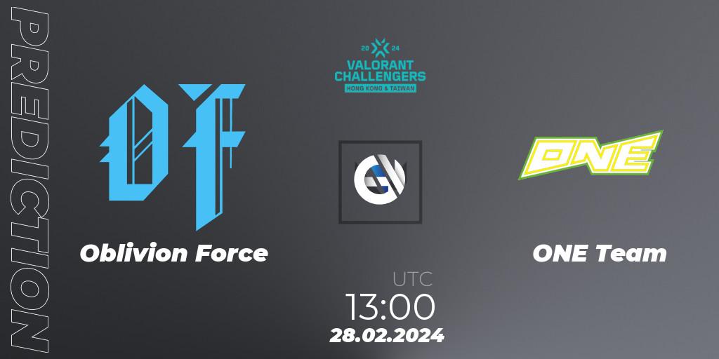 Oblivion Force - ONE Team: ennuste. 28.02.2024 at 13:30, VALORANT, VALORANT Challengers Hong Kong and Taiwan 2024: Split 1