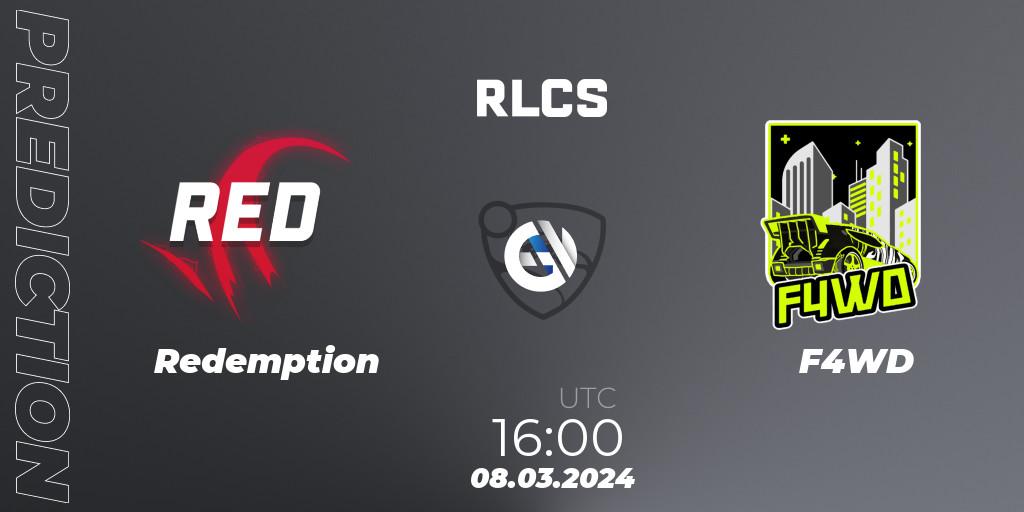 Redemption - F4WD: ennuste. 08.03.2024 at 16:00, Rocket League, RLCS 2024 - Major 1: Europe Open Qualifier 3