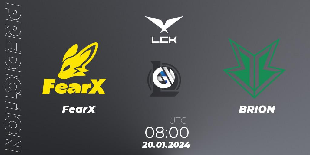 FearX - BRION: ennuste. 20.01.2024 at 06:00, LoL, LCK Spring 2024 - Group Stage