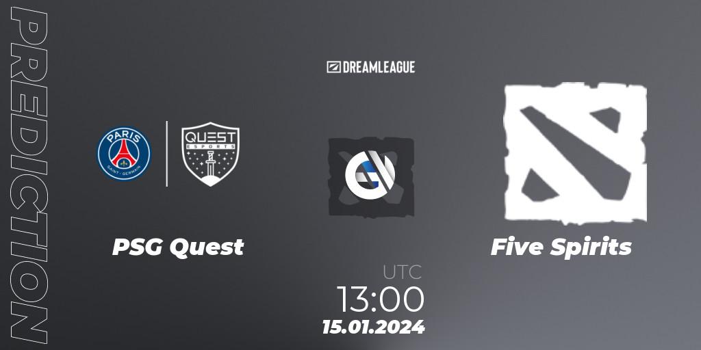 PSG Quest - Five Spirits: ennuste. 15.01.2024 at 13:45, Dota 2, DreamLeague Season 22: MENA Closed Qualifier
