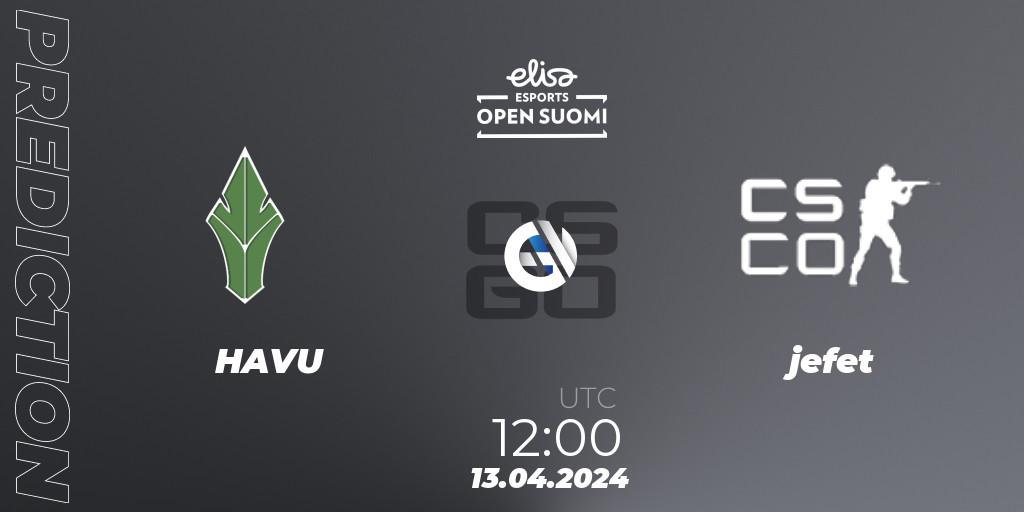HAVU - jefet: ennuste. 13.04.24, CS2 (CS:GO), Elisa Open Suomi Season 6