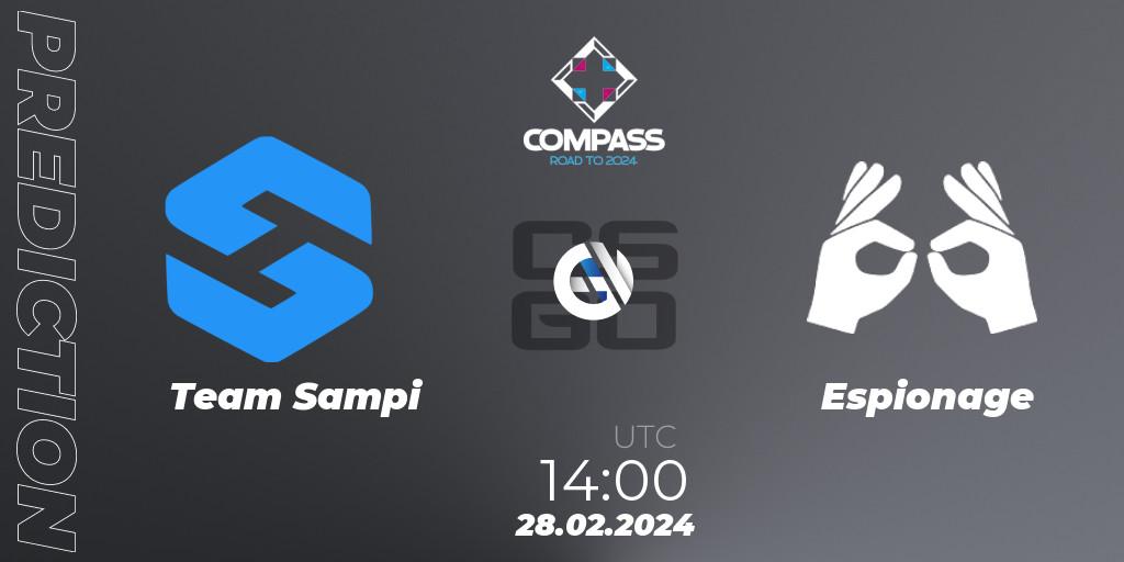 Team Sampi - Espionage: ennuste. 28.02.2024 at 14:00, Counter-Strike (CS2), YaLLa Compass Spring 2024 Contenders