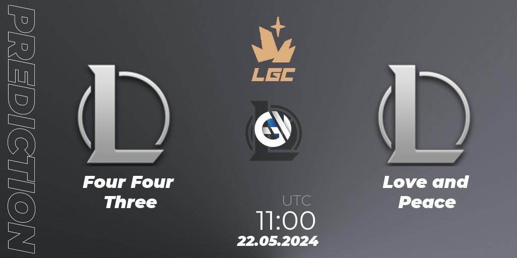 Four Four Three - Love and Peace: ennuste. 22.05.2024 at 11:00, LoL, Legend Cup 2024