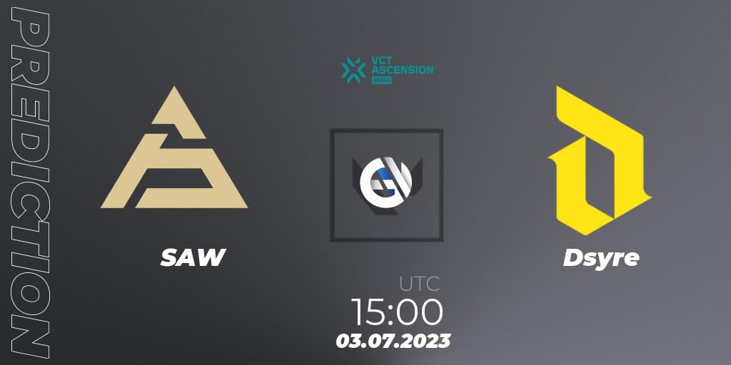 SAW - Dsyre: ennuste. 03.07.2023 at 15:00, VALORANT, VALORANT Challengers Ascension 2023: EMEA - Group Stage