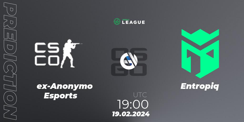 ex-Anonymo Esports - Entropiq: ennuste. 19.02.2024 at 19:00, Counter-Strike (CS2), ESEA Season 48: Advanced Division - Europe
