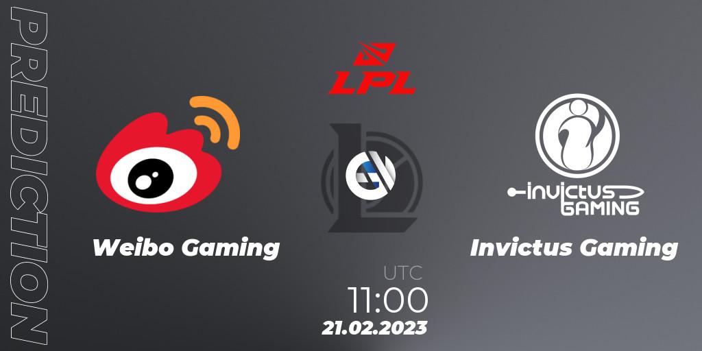 Weibo Gaming - Invictus Gaming: ennuste. 21.02.2023 at 11:15, LoL, LPL Spring 2023 - Group Stage