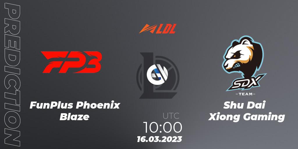 FunPlus Phoenix Blaze - Shu Dai Xiong Gaming: ennuste. 16.03.23, LoL, LDL 2023 - Regular Season
