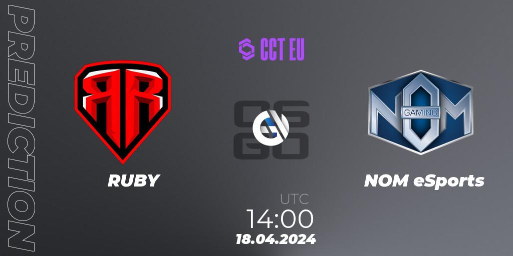 RUBY - NOM eSports: ennuste. 18.04.24, CS2 (CS:GO), CCT Season 2 Europe Series 1 Closed Qualifier