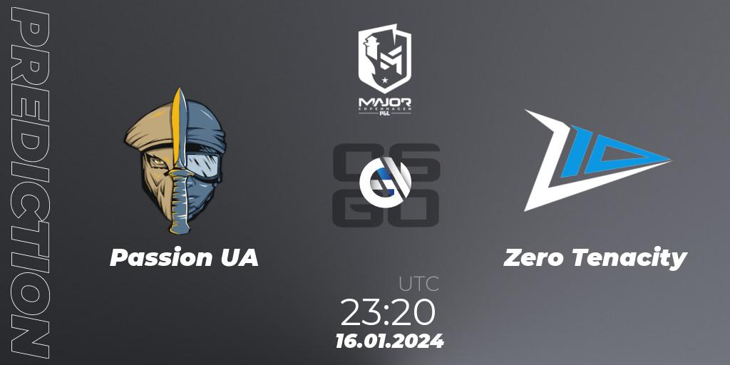 Passion UA - Zero Tenacity: ennuste. 16.01.2024 at 23:20, Counter-Strike (CS2), PGL CS2 Major Copenhagen 2024 Europe RMR Open Qualifier 4
