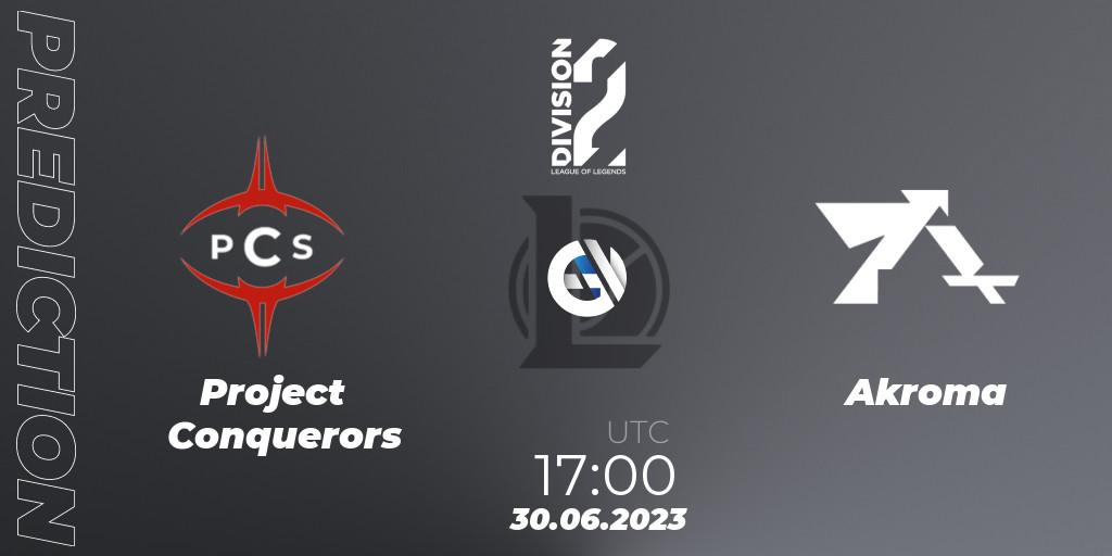 Project Conquerors - Akroma: ennuste. 30.06.2023 at 17:00, LoL, LFL Division 2 Summer 2023 - Group Stage