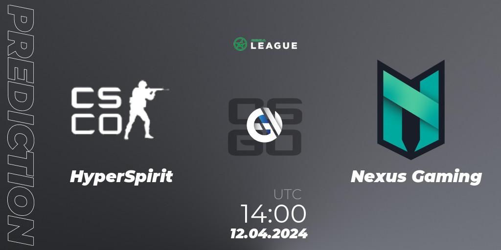 HyperSpirit - Nexus Gaming: ennuste. 12.04.2024 at 14:00, Counter-Strike (CS2), ESEA Season 49: Advanced Division - Europe
