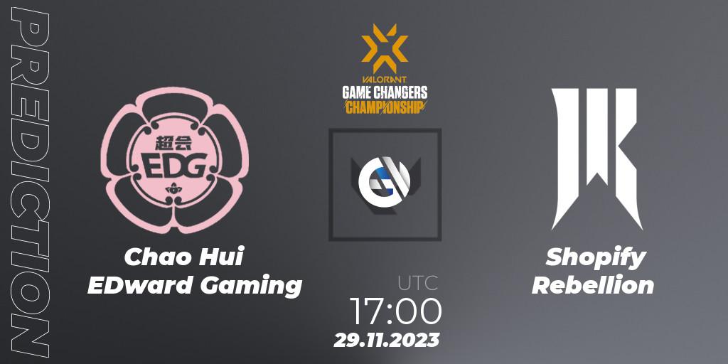 Chao Hui EDward Gaming - Shopify Rebellion: ennuste. 29.11.2023 at 17:15, VALORANT, VCT 2023: Game Changers Championship