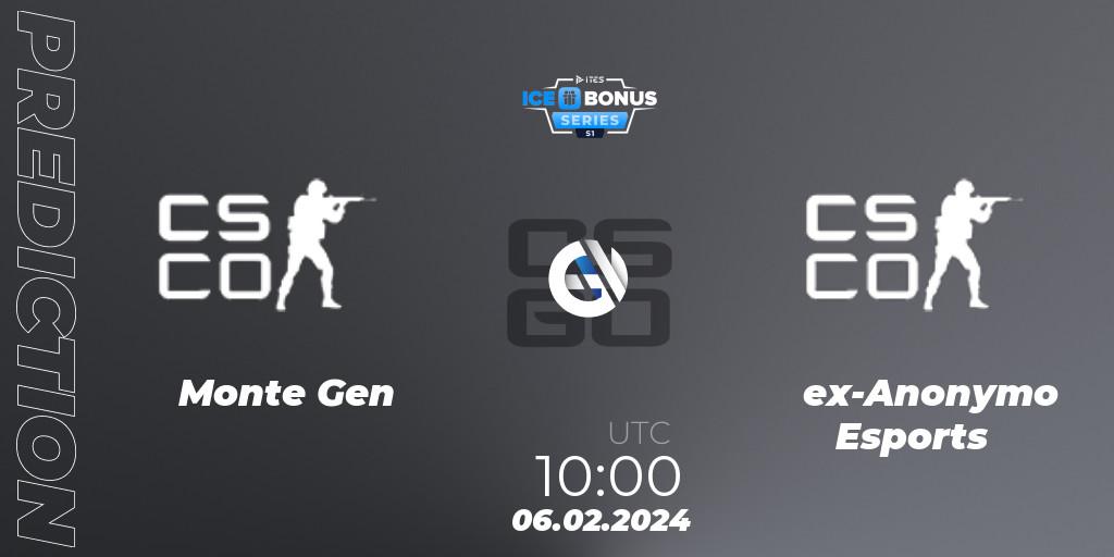 Monte Gen - ex-Anonymo Esports: ennuste. 06.02.2024 at 10:00, Counter-Strike (CS2), IceBonus Series #1