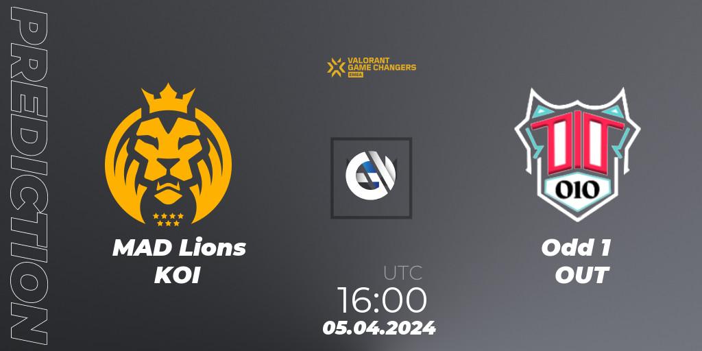 MAD Lions KOI - Odd 1 OUT: ennuste. 05.04.2024 at 16:00, VALORANT, VCT 2024: Game Changers EMEA Contenders Series 1