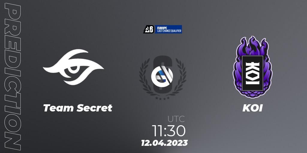 Team Secret - KOI: ennuste. 12.04.2023 at 11:30, Rainbow Six, Europe League 2023 - Stage 1 - Last Chance Qualifiers