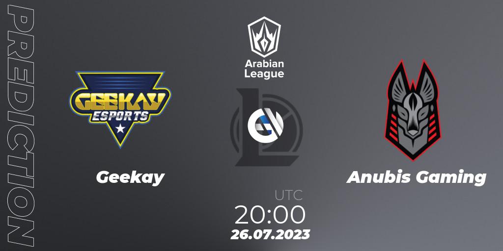 Geekay - Anubis Gaming: ennuste. 26.07.2023 at 20:45, LoL, Arabian League Summer 2023 - Group Stage