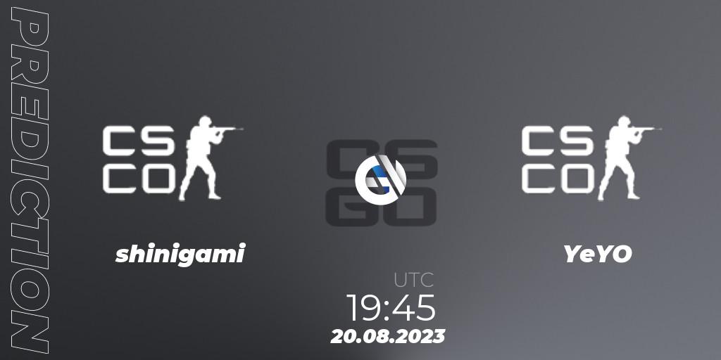 shinigami - YeYO: ennuste. 20.08.2023 at 20:00, Counter-Strike (CS2), ESL Impact League Season 4 Europe Open Qualifier 1