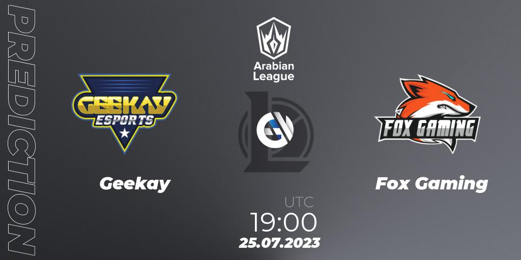 Geekay - Fox Gaming: ennuste. 25.07.2023 at 20:00, LoL, Arabian League Summer 2023 - Group Stage