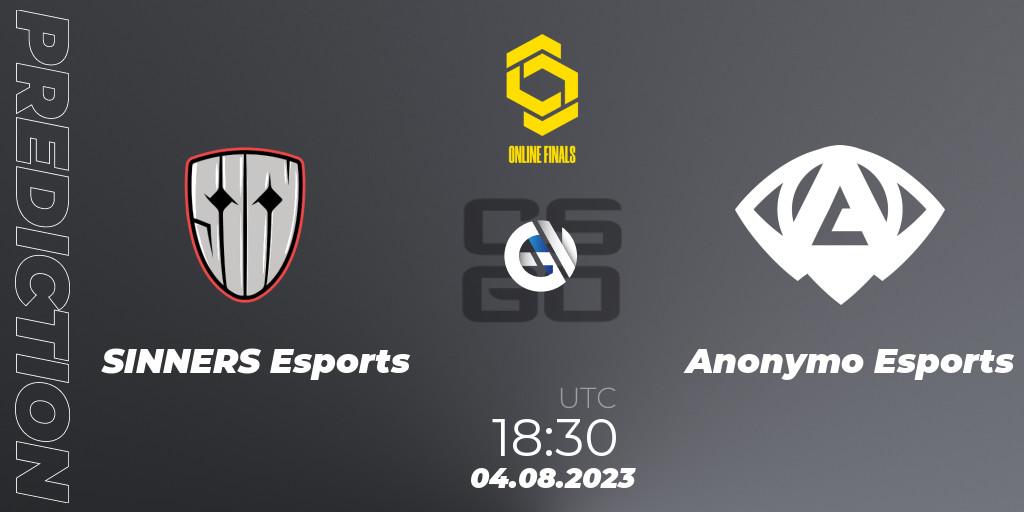 SINNERS Esports - Anonymo Esports: ennuste. 04.08.2023 at 20:35, Counter-Strike (CS2), CCT 2023 Online Finals 2