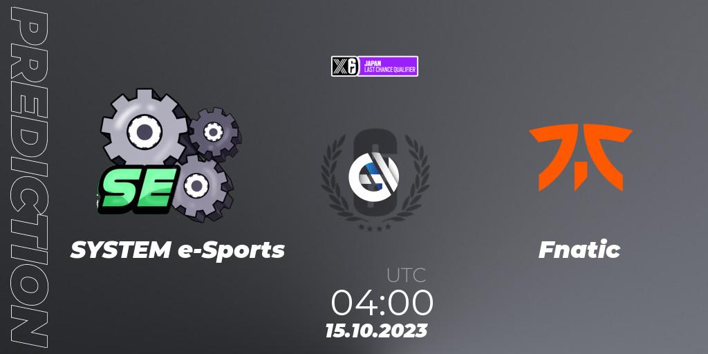 SYSTEM e-Sports - Fnatic: ennuste. 15.10.23, Rainbow Six, Japan League 2023 - Stage 2 - Last Chance Qualifiers