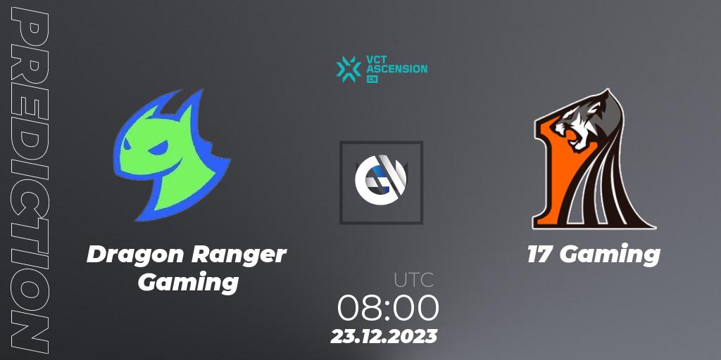 Dragon Ranger Gaming - 17 Gaming: ennuste. 23.12.2023 at 08:40, VALORANT, VALORANT China Ascension 2023