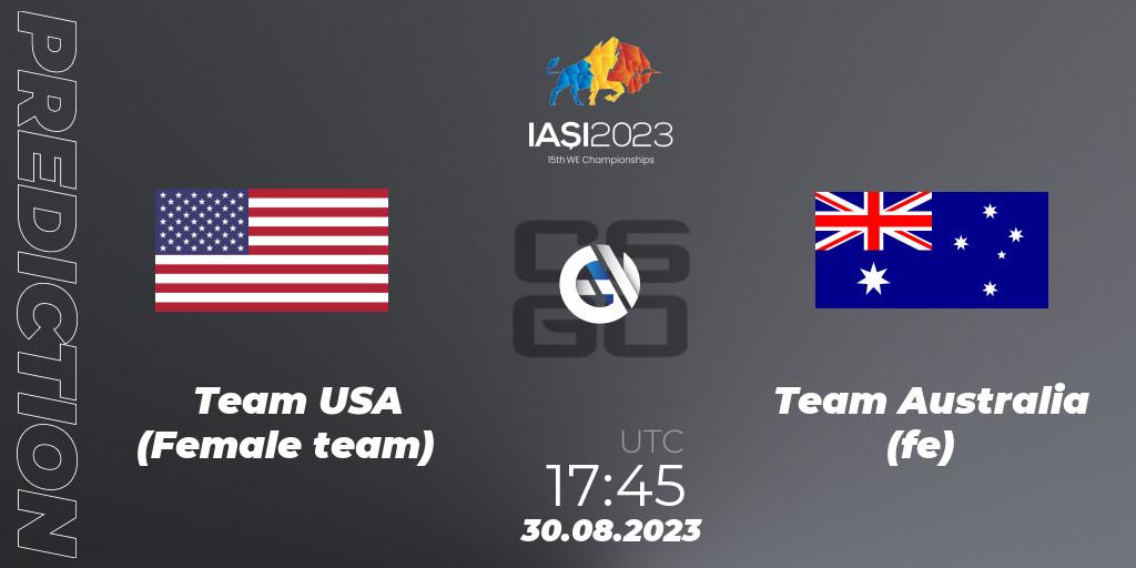 Team USA (Female team) - Team Australia (fe): ennuste. 31.08.2023 at 10:20, Counter-Strike (CS2), IESF Female World Esports Championship 2023