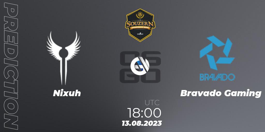 Nixuh - Bravado Gaming: ennuste. 13.08.2023 at 18:00, Counter-Strike (CS2), SOUZERN Championship Series Season 1