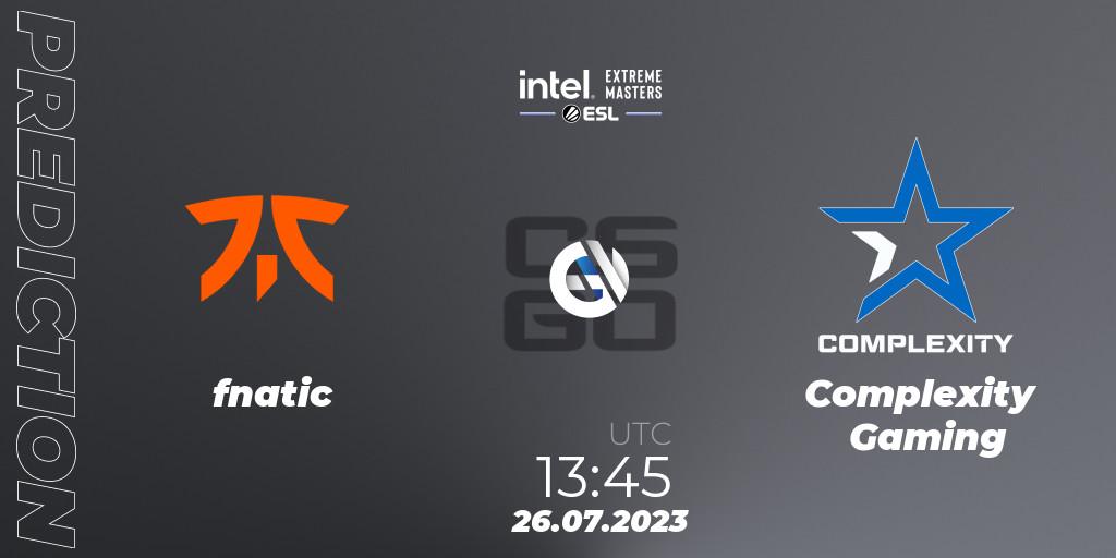 fnatic - Complexity Gaming: ennuste. 26.07.2023 at 13:50, Counter-Strike (CS2), IEM Cologne 2023 - Play-In