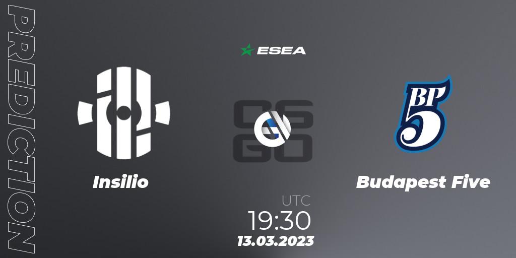 Insilio - Budapest Five: ennuste. 13.03.2023 at 16:00, Counter-Strike (CS2), ESEA Season 44: Advanced Division - Europe