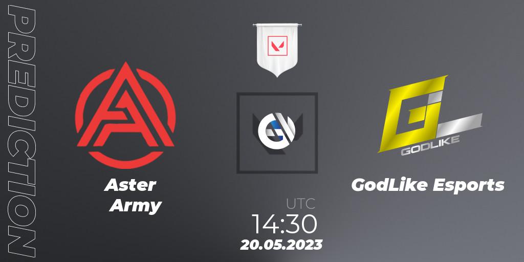  Aster Army - GodLike Esports: ennuste. 20.05.2023 at 14:30, VALORANT, VCL South Asia: Split 2 2023 Group B