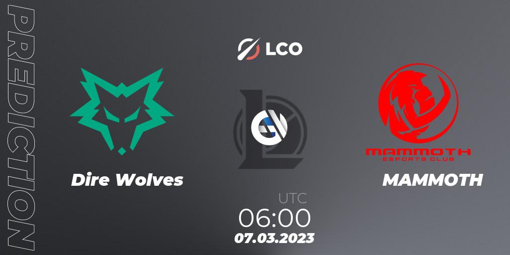 Dire Wolves - MAMMOTH: ennuste. 07.03.2023 at 06:20, LoL, LCO Split 1 2023 - Group Stage