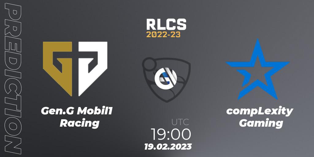 Gen.G Mobil1 Racing - compLexity Gaming: ennuste. 19.02.2023 at 19:00, Rocket League, RLCS 2022-23 - Winter: North America Regional 2 - Winter Cup