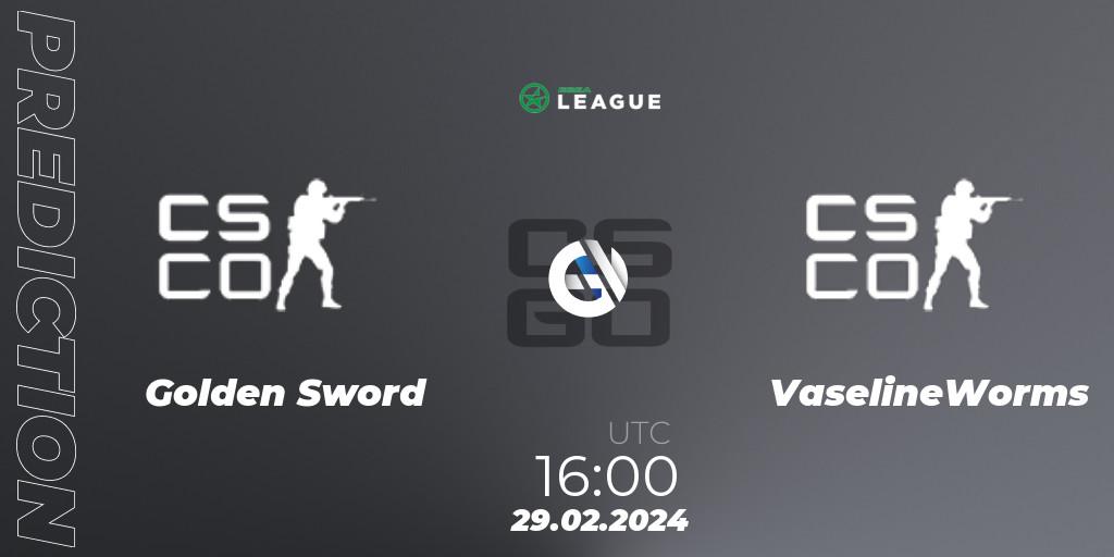 Golden Sword - VaselineWorms: ennuste. 29.02.2024 at 16:00, Counter-Strike (CS2), ESEA Season 48: Advanced Division - Europe