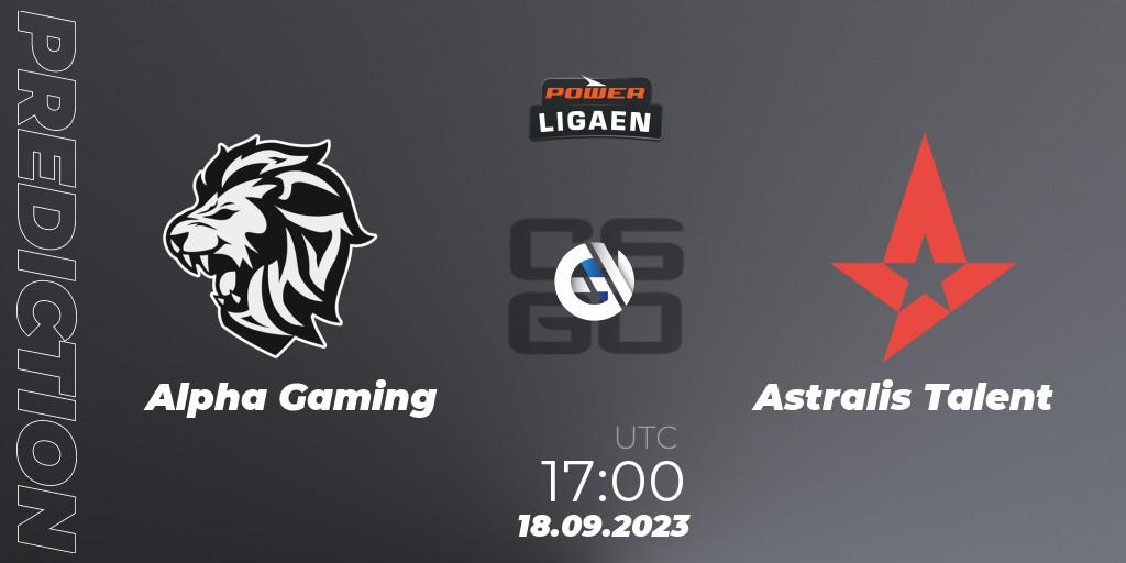 Alpha Gaming - Astralis Talent: ennuste. 18.09.2023 at 17:00, Counter-Strike (CS2), POWER Ligaen Season 24 Finals