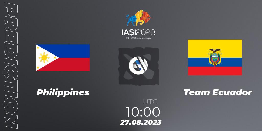 Philippines - Team Ecuador: ennuste. 27.08.2023 at 13:00, Dota 2, IESF World Championship 2023