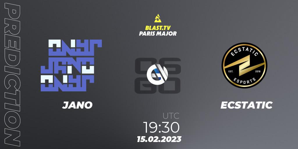 JANO - ECSTATIC: ennuste. 15.02.2023 at 19:30, Counter-Strike (CS2), BLAST.tv Paris Major 2023 Europe RMR Open Qualifier 2