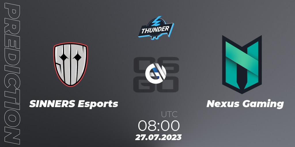 SINNERS Esports - Nexus Gaming: ennuste. 27.07.2023 at 08:00, Counter-Strike (CS2), Thunderpick World Championship 2023: European Qualifier #1
