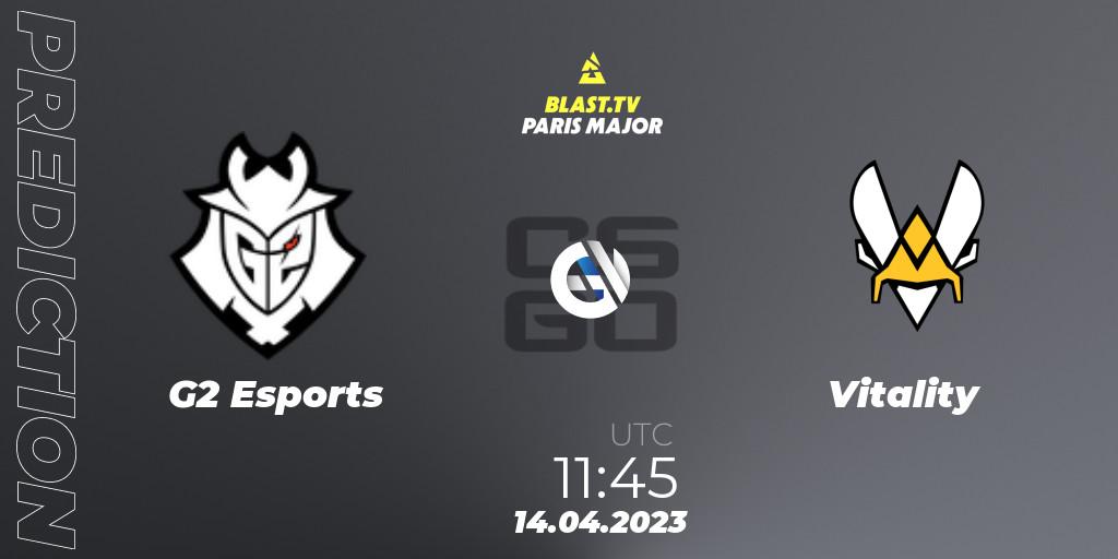 G2 Esports - Vitality: ennuste. 14.04.2023 at 10:35, Counter-Strike (CS2), BLAST.tv Paris Major 2023 Europe RMR B